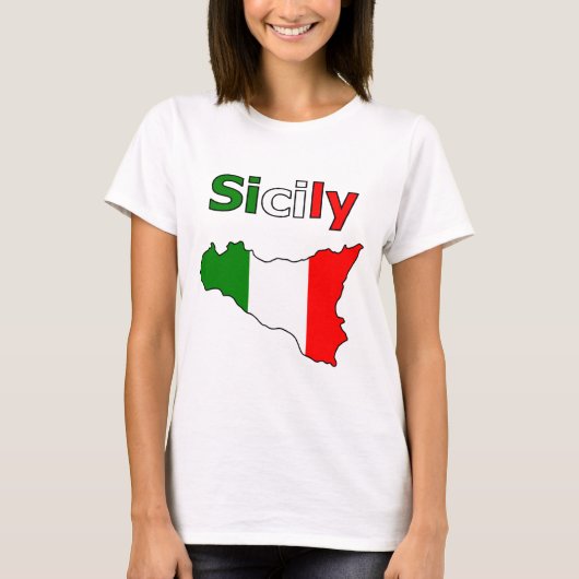 Sicilië en landkaart in de Italiaanse vlag T-shirt (Voorkant)