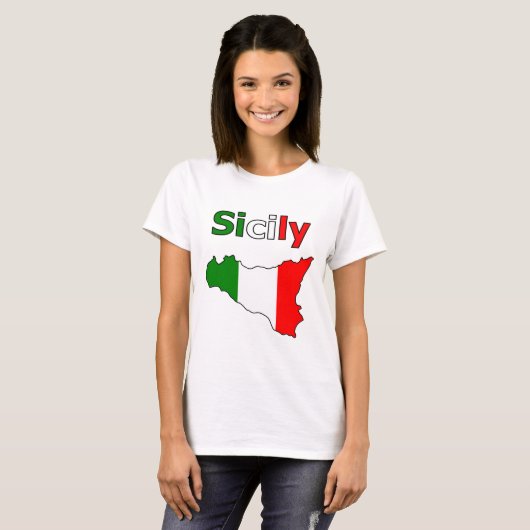 Sicilië en landkaart in de Italiaanse vlag T-shirt (Voorkant volledig)