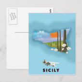 Sicilië geïllustreerde kaart reisposter (Voorkant / Achterkant)