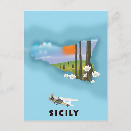 Sicilië geïllustreerde kaart reisposter (Voorkant)