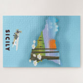 Sicilië geïllustreerde kaart reisposter legpuzzel (Horizontaal)