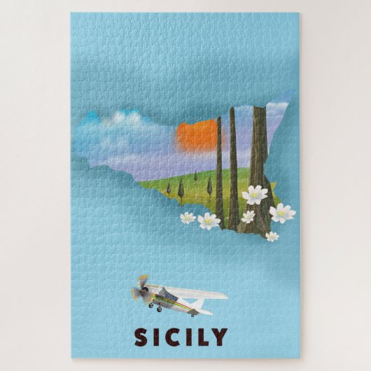 Sicilië geïllustreerde kaart reisposter legpuzzel (Verticaal)