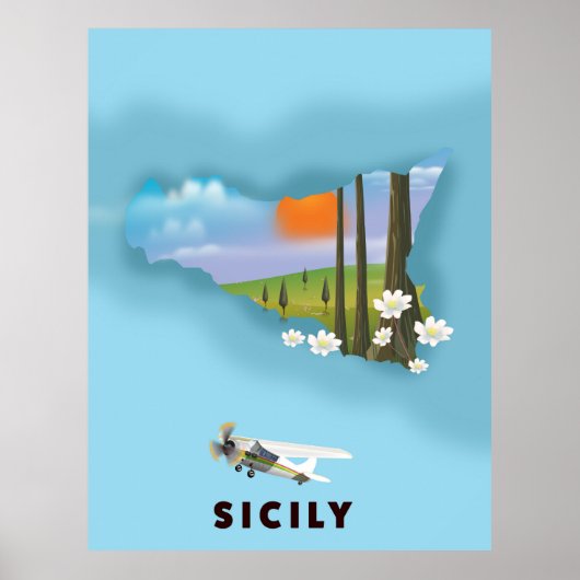 Sicilië geïllustreerde kaart reisposter poster (Voorkant)