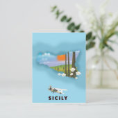 Sicilië geïllustreerde kaartreisposter briefkaart (Staand voorkant)