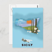 Sicilië geïllustreerde kaartreisposter briefkaart (Voorkant / Achterkant)
