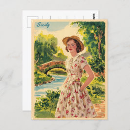Sicilië italiaanse dame in het land 50s briefkaart