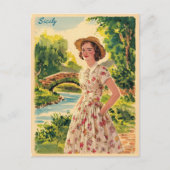 Sicilië  italiaanse dame in het land 50s briefkaart (Voorkant)