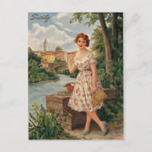 Sicilië  italiaanse dame in het land 50s briefkaart (Voorkant)