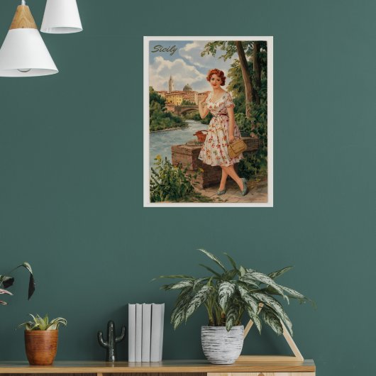 Sicilië  italiaanse dame in het land 50s poster (Woonkamer 1)