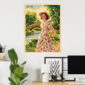 Sicilië  italiaanse dame in het land 50s poster (Thuiskantoor)