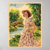 Sicilië  italiaanse dame in het land 50s poster (Voorkant)