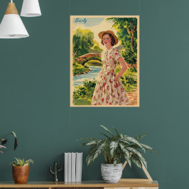 Sicilië italiaanse dame in het land 50s poster