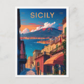 Sicilië Italië Kunst Vintage Reizen Illustratie Briefkaart (Voorkant)