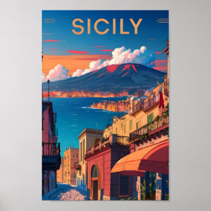 Sicilië Italië Kunst Vintage Reizen Illustratie Poster