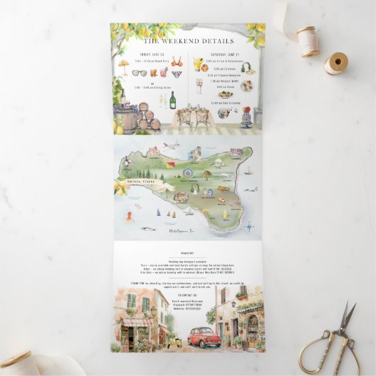 Sicilië Italië | Mediterrane routekaart Drieluik Uitnodiging (Binnen)