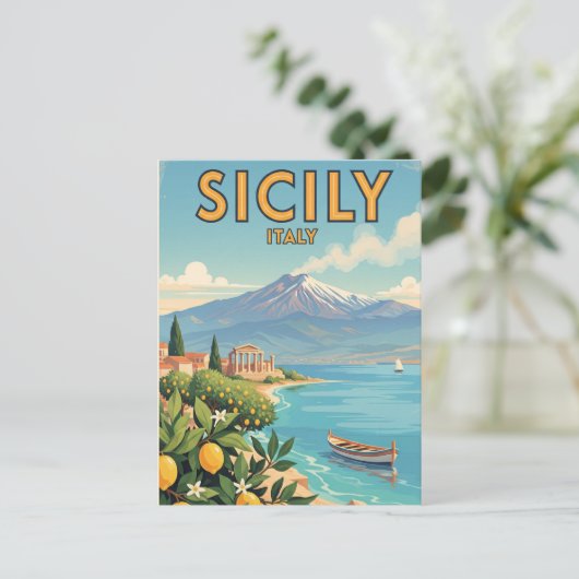 Sicilië Italië Reizen Kunst Vintage Briefkaart (Staand voorkant)
