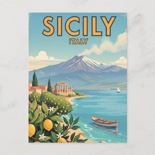 Sicilië Italië Reizen Kunst Vintage Briefkaart (Voorkant)