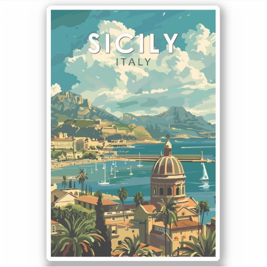 Sicilië Italië Reizen Kunst Vintage Sticker (Voorkant)