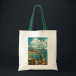 Sicilië Italië Reizen Kunst Vintage Tote Bag<br><div class="desc">Sicilië retro vector reisontwerp. Sicilië,  het grootste eiland van de Middellandse Zee,  ligt net buiten de "teen" van de Italiaanse "laars". De rijke geschiedenis wordt weerspiegeld in sites als de Vallei van de Tempels.</div>