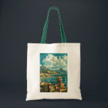 Sicilië Italië Reizen Kunst Vintage Tote Bag<br><div class="desc">Sicilië retro vector reisontwerp. Sicilië,  het grootste eiland van de Middellandse Zee,  ligt net buiten de "teen" van de Italiaanse "laars". De rijke geschiedenis wordt weerspiegeld in sites als de Vallei van de Tempels.</div>