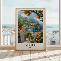 Sicilië Italië Reizen Print Poster Italiaanse kuns