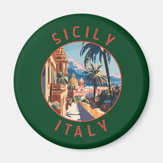 Sicilië Italië Retro noodlijdende cirkel Magneet (Voorkant)