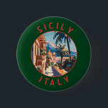 Sicilië Italië Retro noodlijdende cirkel Ronde Button 5,7 Cm<br><div class="desc">Sicilië retro vector reisontwerp. Sicilië,  het grootste eiland van de Middellandse Zee,  ligt net buiten de "teen" van de Italiaanse "laars". De rijke geschiedenis wordt weerspiegeld in sites als de Vallei van de Tempels.</div>