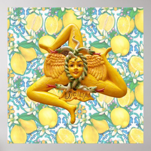 Sicilië Italië Trinacria Lemon tegel Wall Art Post Poster (Voorkant)