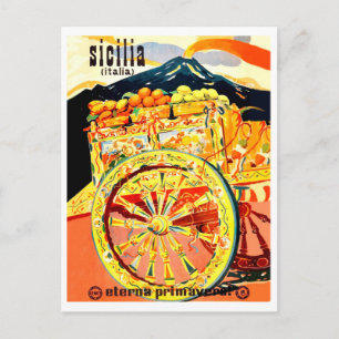 Sicilië, Italië, vervoer vol fruit, vintage Briefkaart