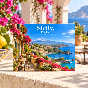 Sicilië Italië Zonnig Kustdorp Reisansichtkaart Briefkaart