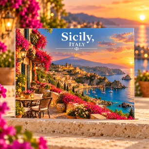 Sicilië Italië Zonsondergang Kustdorp Reizen Briefkaart