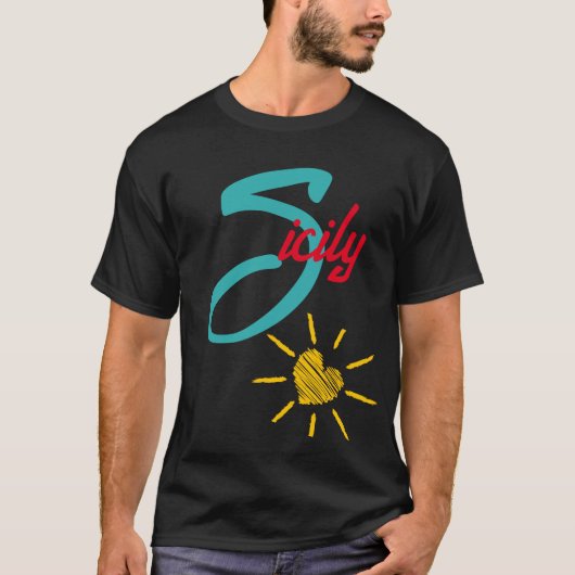 Sicilië met zonneschijn hart t-shirt (Voorkant)