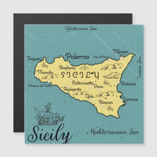 Sicilië  nautische kaart magnetische uitnodiging (Voorkant / Achterkant)