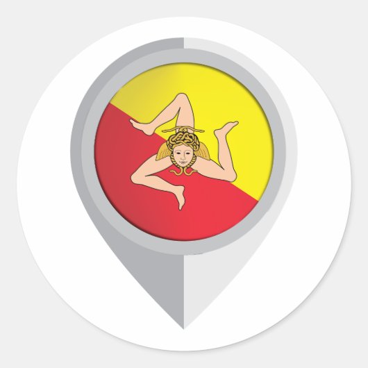 Sicilië Pin Locatie Vlag Ronde Sticker (Voorkant)