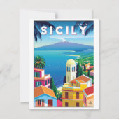 Sicilië Reizen Poster Platte Kaart - SICILIA Notitiekaartje (Voorkant)