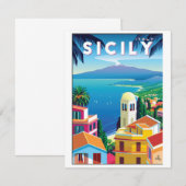 Sicilië Reizen Poster Platte Kaart - SICILIA Notitiekaartje (Voorkant / Achterkant)
