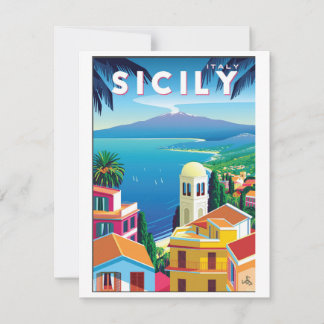  Sicilië Reizen Poster Platte Kaart - SICILIA Notitiekaartje