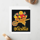  Sicilië Reizen Poster Platte Kaart - WINKELWAGEN Notitiekaartje (Voorkant / Achterkant in situ)