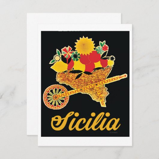 Sicilië Reizen Poster Platte Kaart - WINKELWAGEN Notitiekaartje (Voorkant / Achterkant)