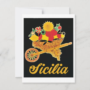 Sicilië Reizen Poster Platte Kaart - WINKELWAGEN Notitiekaartje