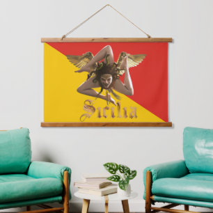Sicilië (Sicilia) Trinacria en Vlag Tapijt Hangend Wandkleed