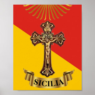 Sicilië / Siciliaanse Vlag en Kruisbeeld Poster