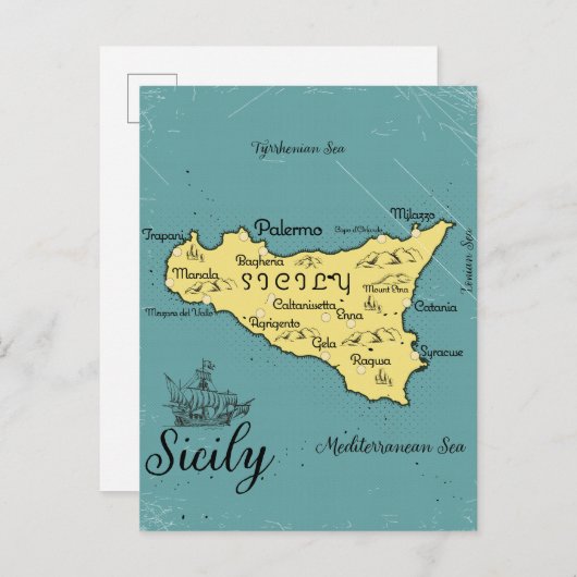 Sicilië Vintage Nautische Kaart (Voorkant / Achterkant)