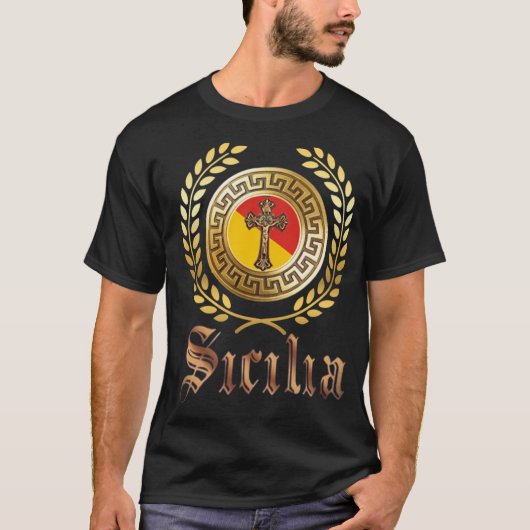 Sicilië Vlag en Kruisbeeld T-shirt (Voorkant)