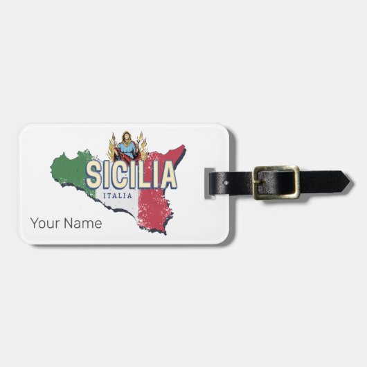Sicilië Vlag Italië Retro kaart Souvenir Bagagelabel (Voorkant horizontaal)