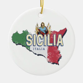 Sicilië Vlag Italië Retro kaart  Souvenir Keramisch Ornament