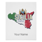 Sicilië Vlag Italië Retro kaart  Souvenir Perfect Poster (Voorkant)