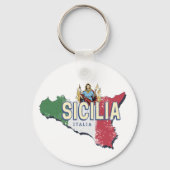 Sicilië Vlag Italië Retro kaart  Souvenir Sleutelhanger (Voorkant)