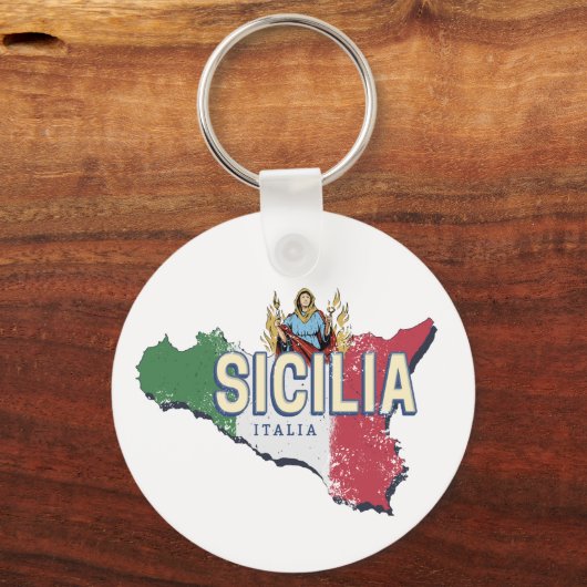 Sicilië Vlag Italië Retro kaart  Souvenir Sleutelhanger (Voorkant)