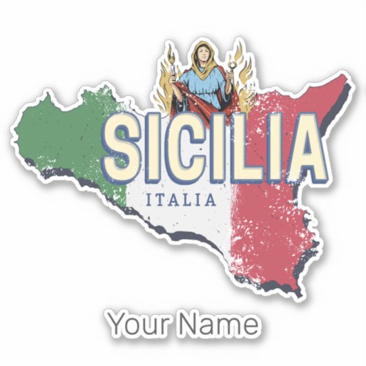 Sicilië Vlag Italië Retro kaart  Souvenir Sticker (Voorkant)